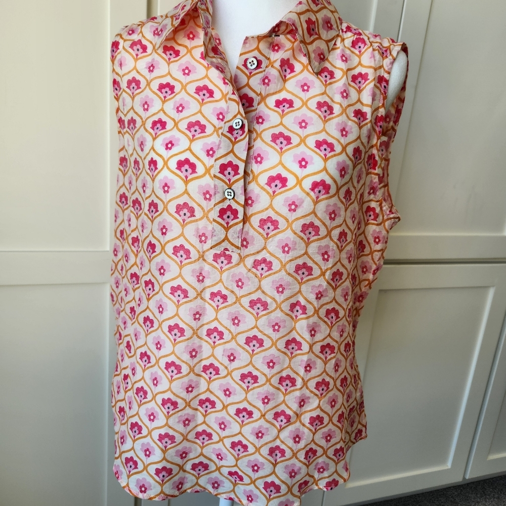 Cabi Bungalow Top Spring 2023 Floral Print Pink Cute Pretty Sleeveless Small